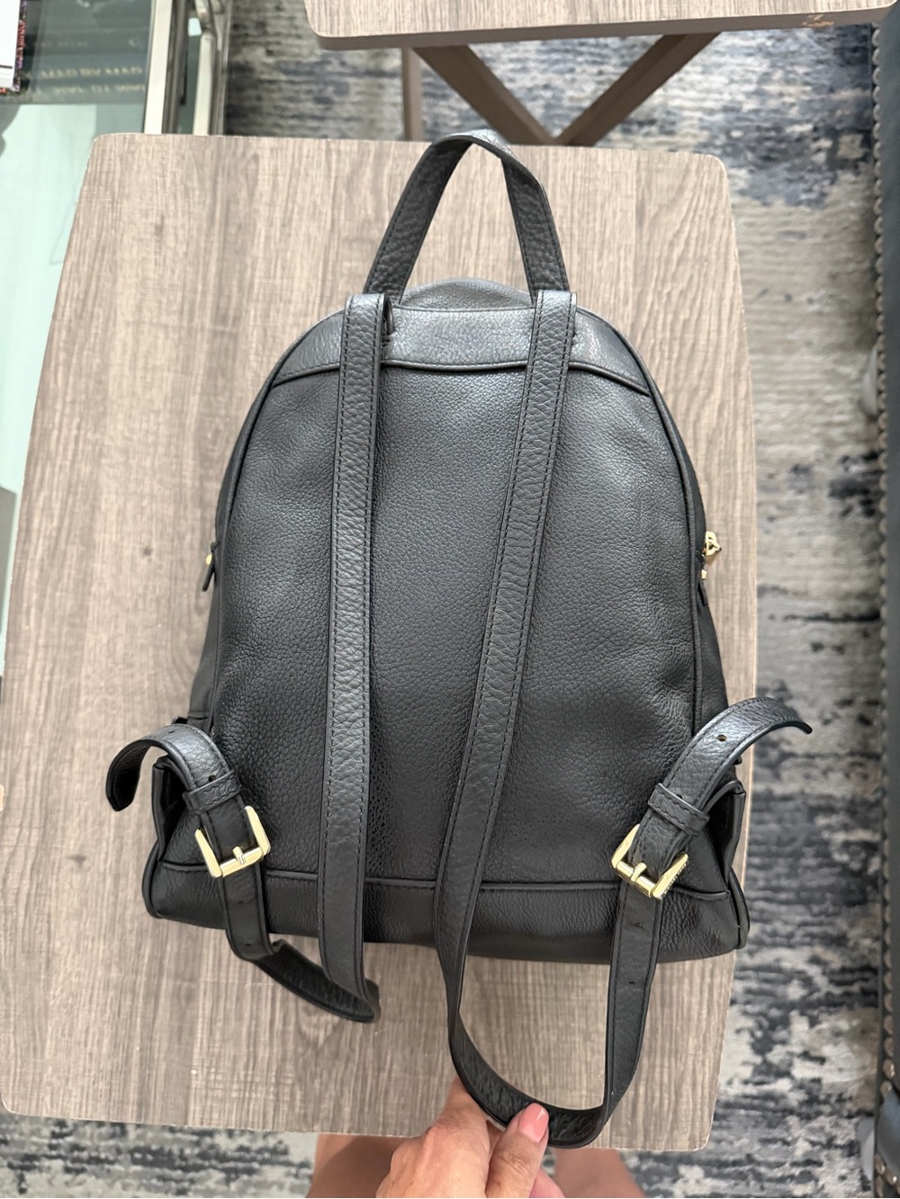 Michael Kors Black Leather Backpack with Gold Accents - Picture 3 of 3